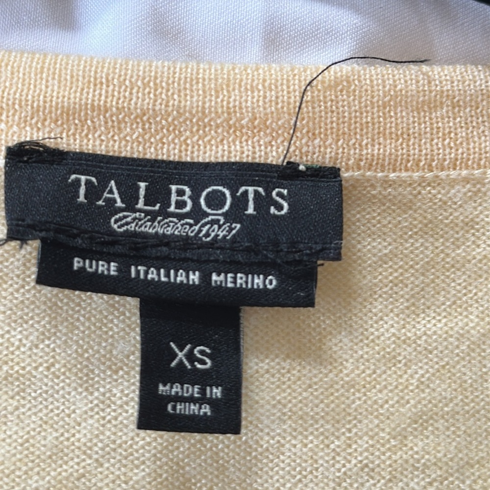 Talbots Pale Yellow Merino Cardigan XS - Picture 4 of 6